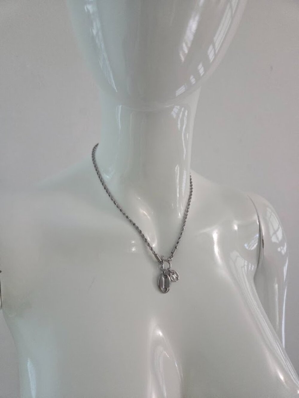 Stainless Steel Coffee Bean Charm T-Bar Necklace Minimalist Dainty Silver Chain - Picture 9 of 12